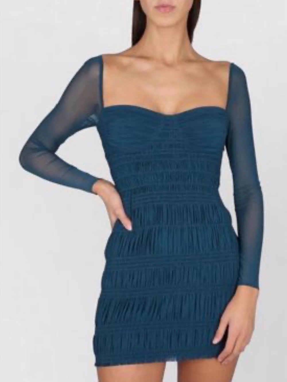 Self-Portrait Teal Shirred Powermesh Mini Dress Size 6 NWT